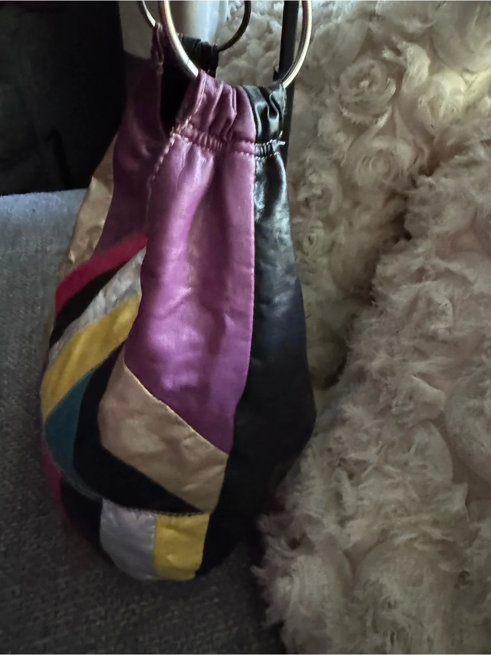 Y2K Multi-Color Patchwork Leather Hobo Bag